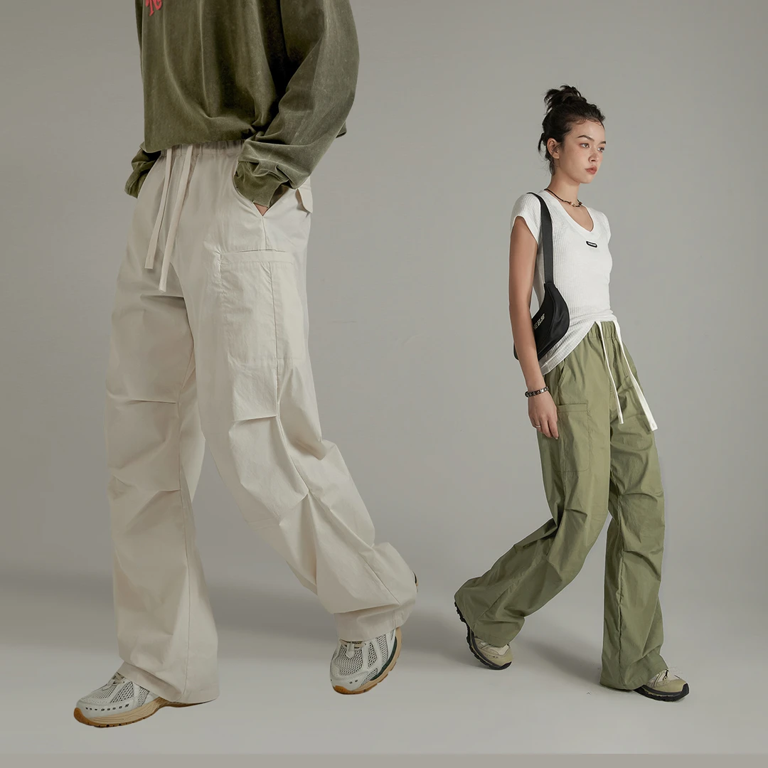 NO ONE ELSE男女秋季美式复古学院风抽绳宽松直筒情侣设计休闲裤