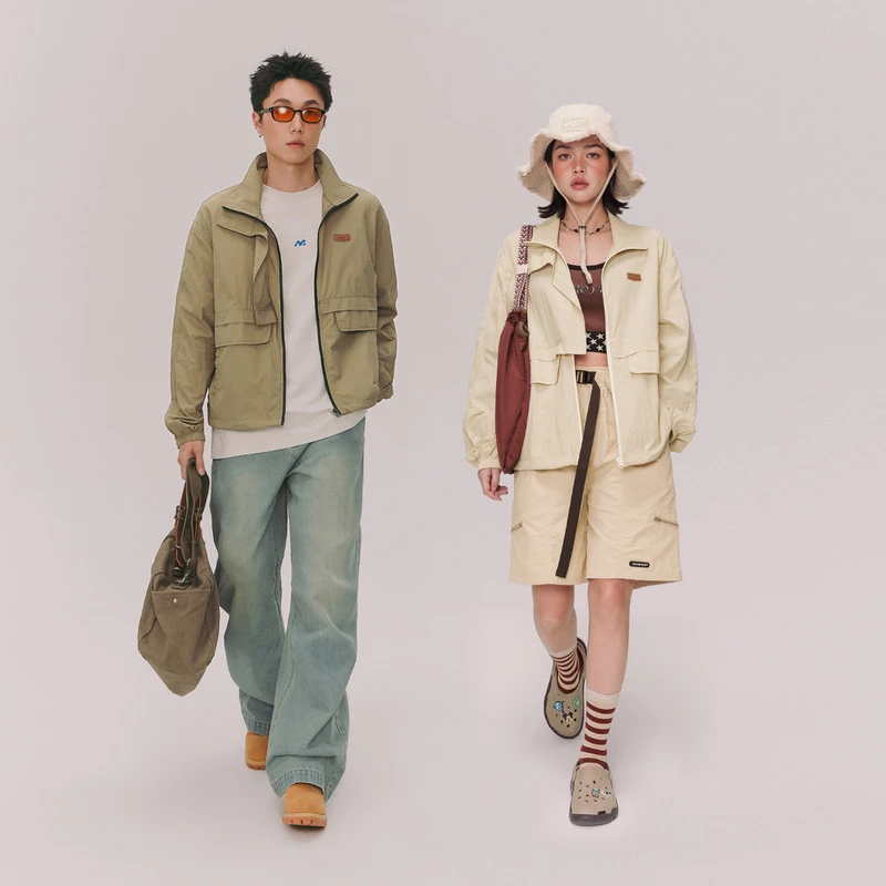 NO ONE ELSE美式复古女装男女夏季休闲立领夹克上衣简约宽松外套