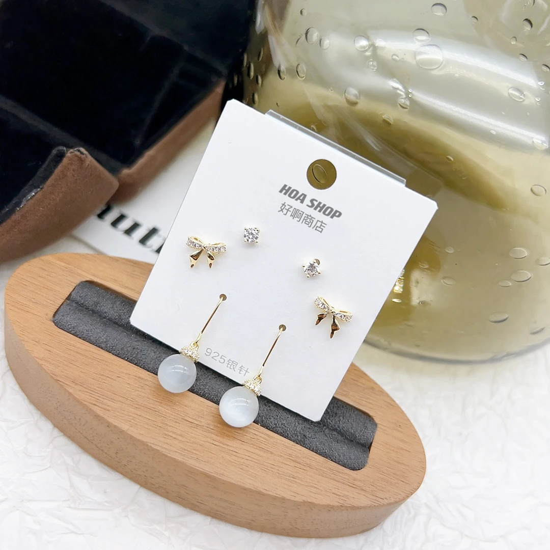 铜合金仿水晶耳饰 48621 好啊商店 耳钉组合三对装