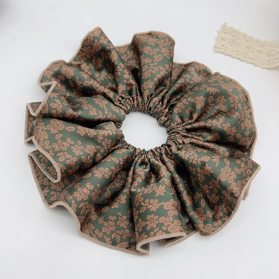00274 好啊商店 法式复古绿印花大发圈 直径21cm