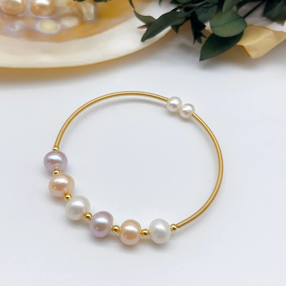 铜合金仿珍珠手镯 01593 好啊商店 手工珍珠手镯 开口可调节