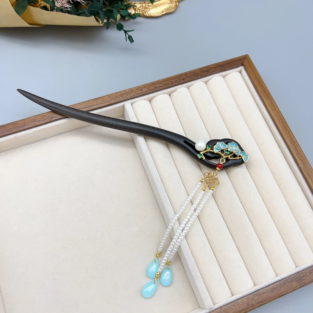 01462 好啊商店 古风木制发簪-松枝流苏 长度18cm