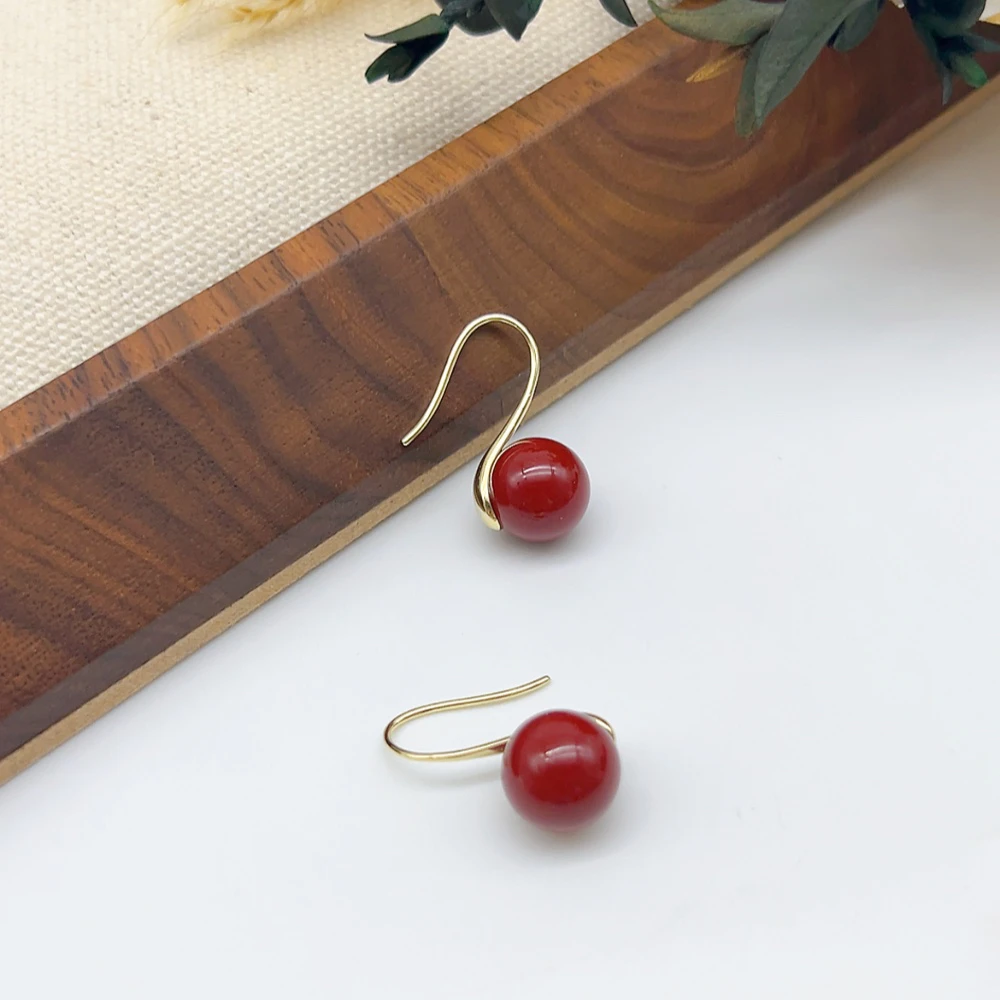 铜合金耳饰 01817 好啊商店 安可拉红耳钩-10mm