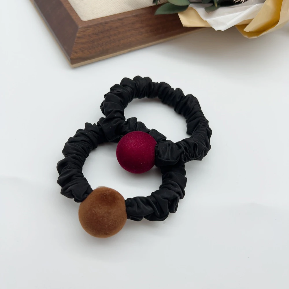 02064 好啊商店 丝绒球头绳组合两个装-咖红