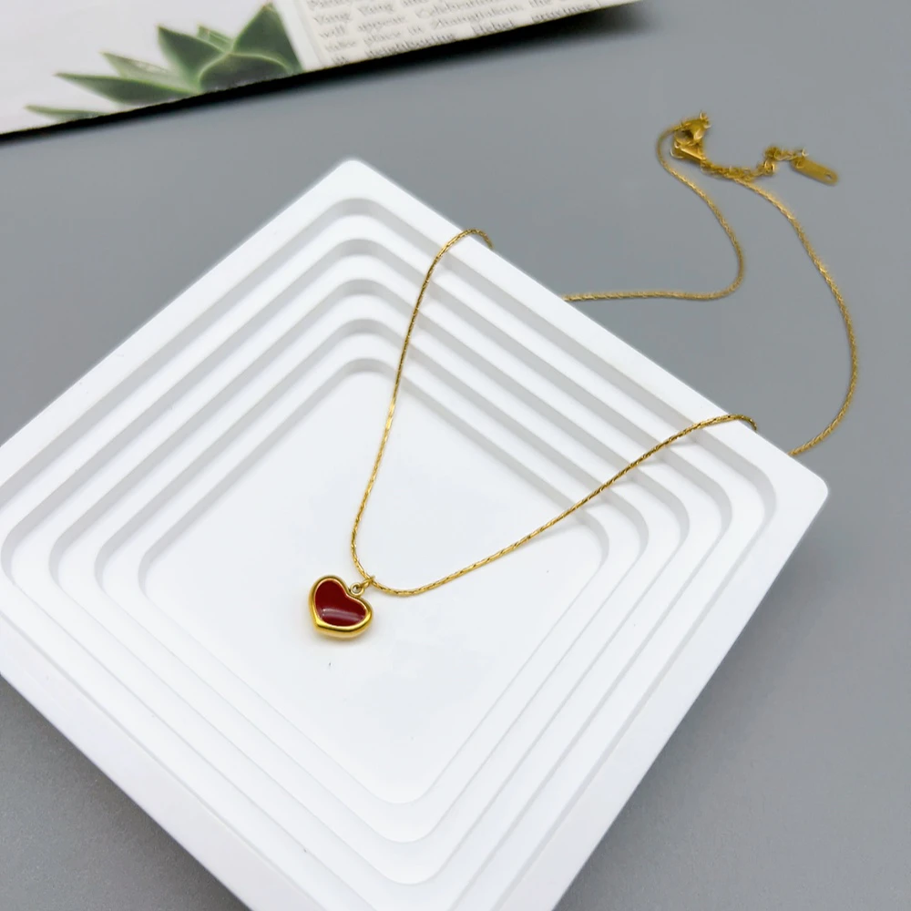 钛钢项链 00684 好啊商店 酒红滴油爱心钛钢项链 长度41+5cm