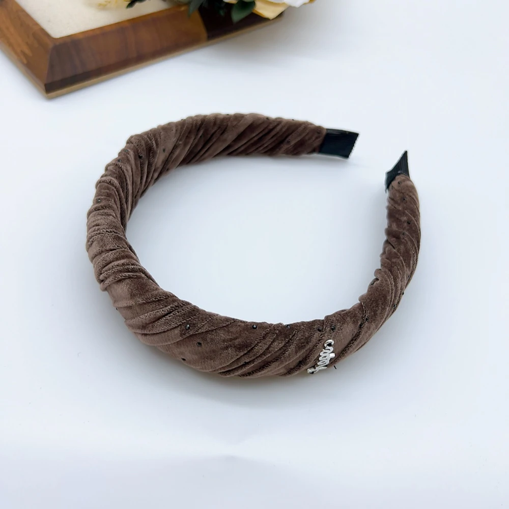 02099 好啊商店 丝绒侧标满天星发箍-咖色