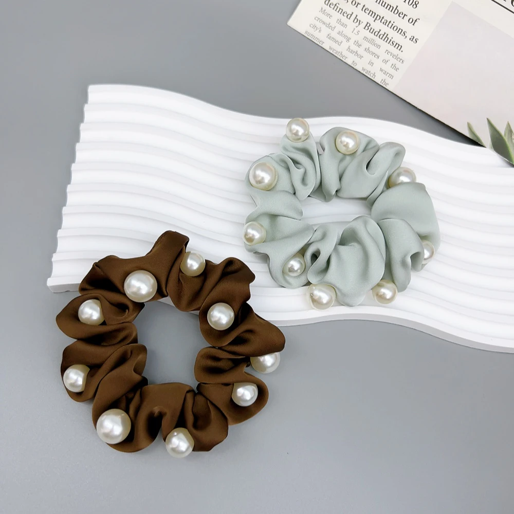 00637 好啊商店 珠子布艺发圈组合两个装-咖色+浅蓝