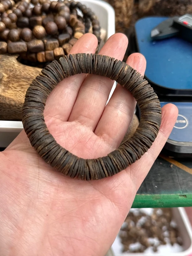 老料白棋楠沉水片珠单圈手串卡12，22克