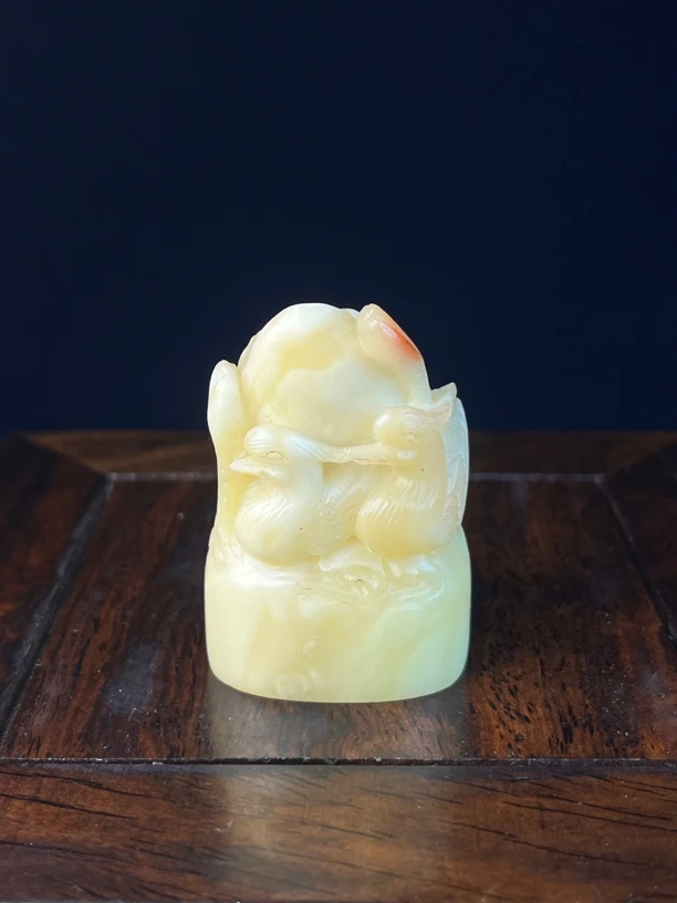 寿山石芙蓉福建荷叶鸳鸯戏水文玩摆件印章收藏篆刻