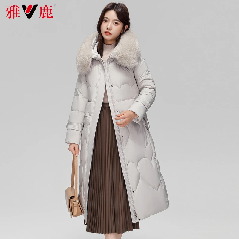 雅鹿2023新款羽绒服过膝长款狐狸毛领加厚连鸭绒妈妈冬季外套6515