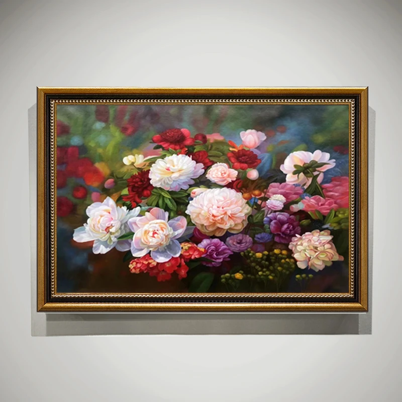 欧式油画手绘花卉玄关美式走廊过道装饰画写实客厅大幅挂画大芬村