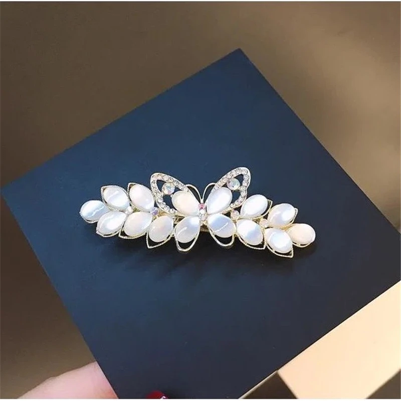 钨合金合成锆石发饰 少女清新发夹仿猫眼弹簧夹花朵顶夹一字夹