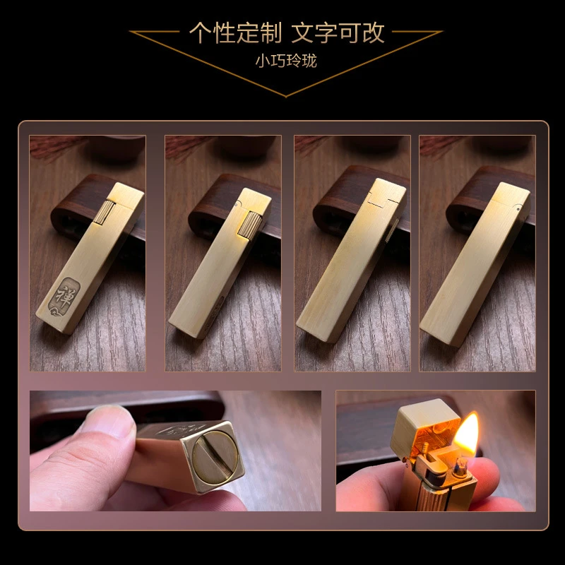 MR.K纯铜窄版便携个性复古简约大气侧滑轮纯铜一体煤油打火机刻字