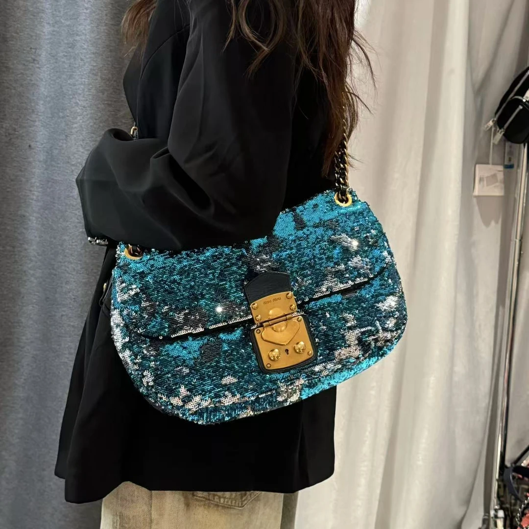95新 MIU MIU/缪缪 辣辣/超美亮片翻盖斜挎包