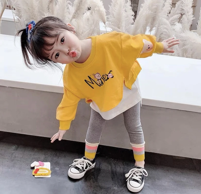 女宝宝2025年秋款新款韩版儿童卡通假两件小童装女童卫衣H-N-C01