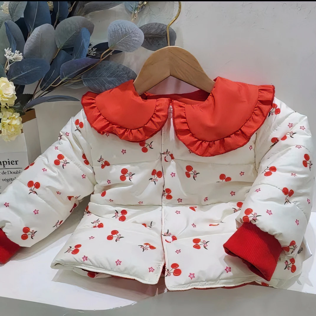 女童新款夹棉碎花女宝宝棉服女宝印花棉袄碎花娃娃领外套W-B-D17