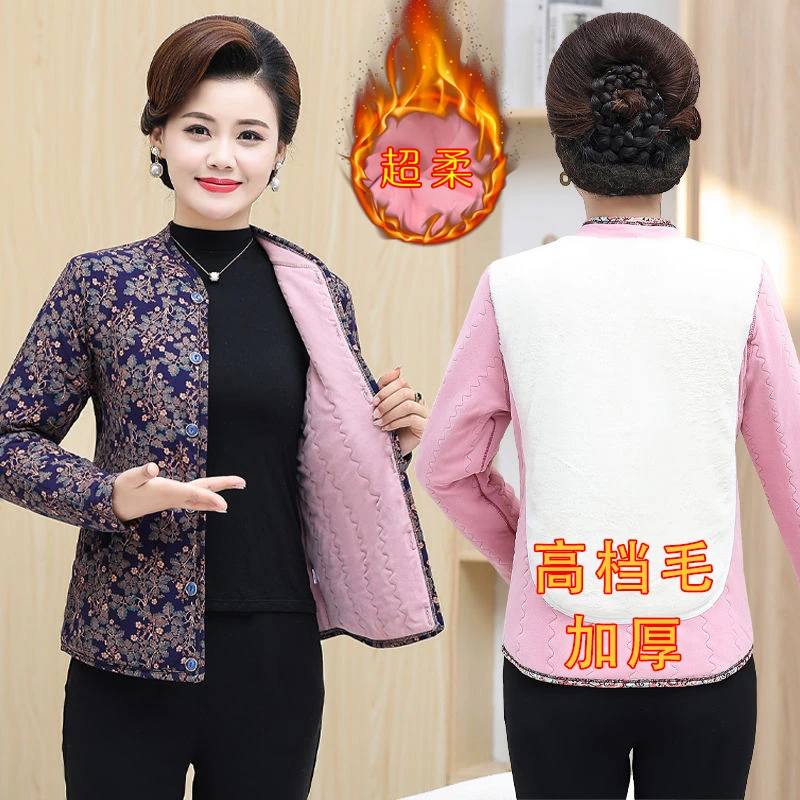 妈妈装中老年棉服女加绒加厚冬季棉衣奶奶棉袄保暖老人外套内穿