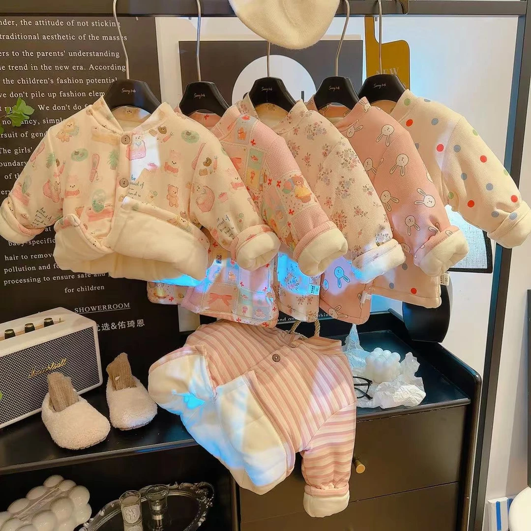 儿童宝宝开衫棉袄冬季加绒加厚男女童外穿棉衣婴儿保暖外套上衣