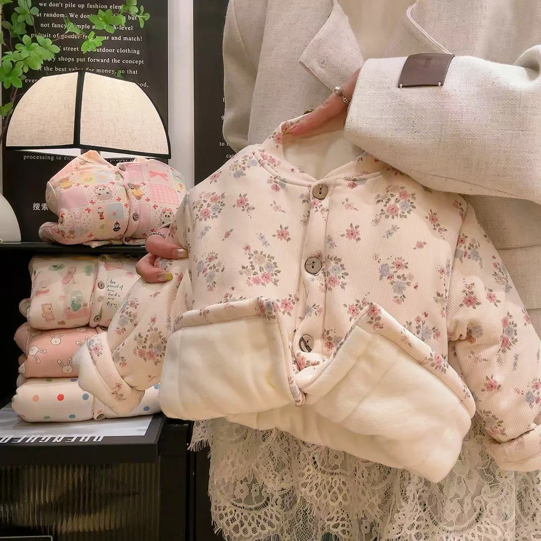 儿童宝宝开衫棉袄冬季加绒加厚男女童外穿棉衣婴儿保暖外套上衣