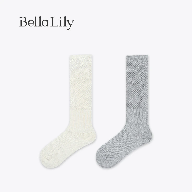 BellaLily季无骨纯色透气中筒袜女吸汗棉袜减龄休闲袜