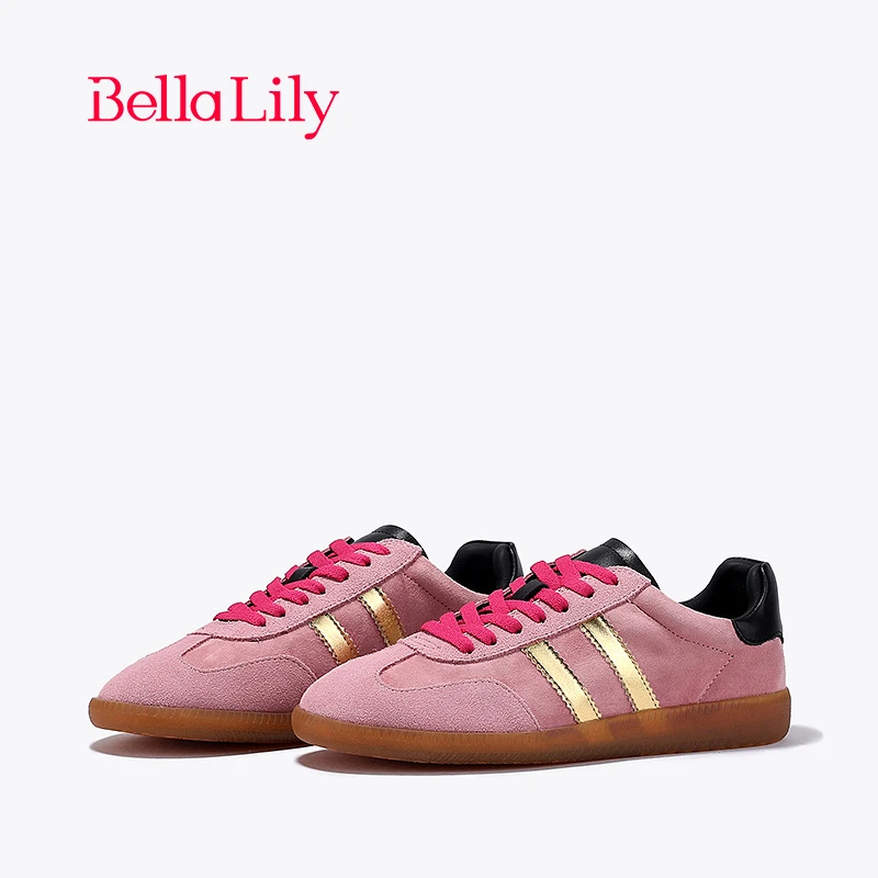 BellaLily2023春新款休闲轻便平底鞋女牛皮百搭德训鞋显瘦板鞋子