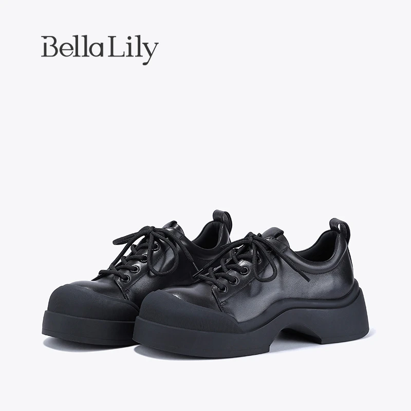 BellaLily2023初秋新款增高上班小皮鞋女透气单鞋牛皮JK制服鞋子