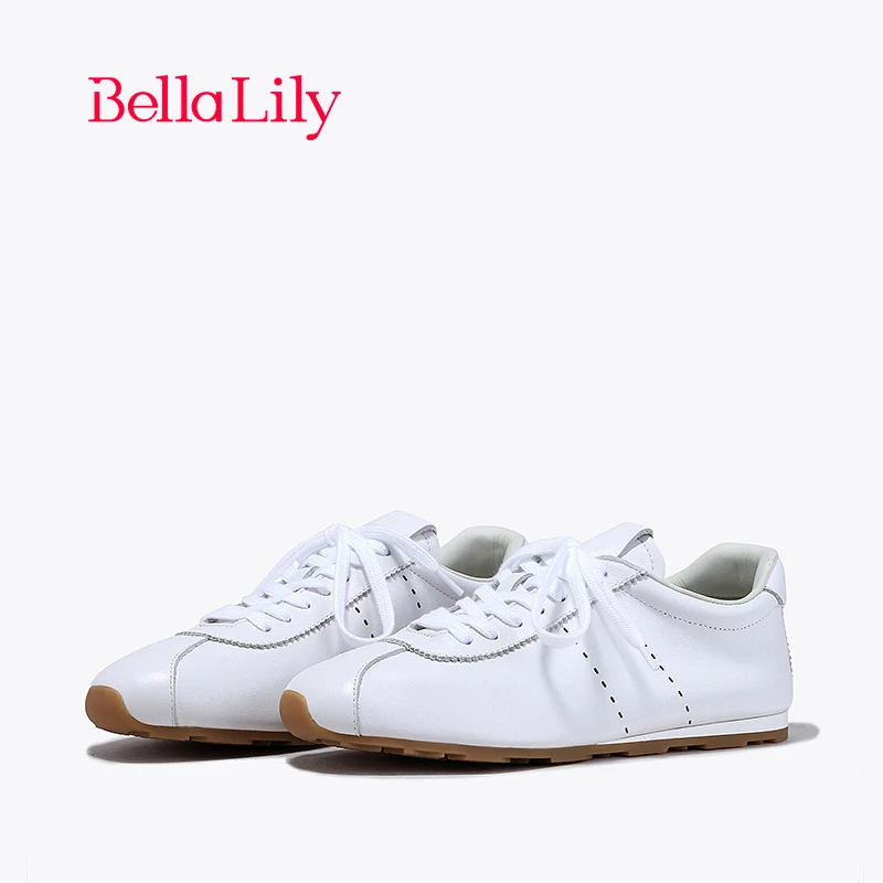 BellaLily2024春季新款低帮休闲小白鞋女学院风阿甘鞋耐磨平底鞋