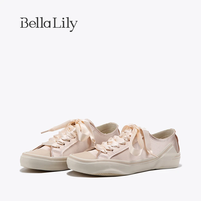 BellaLily2023夏新款平底甜美板鞋女显瘦减龄休闲鞋透气帆布鞋子