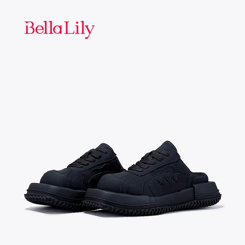 BellaLily2024春季新款外穿半包拖鞋女无后跟松糕鞋一脚蹬凉拖潮