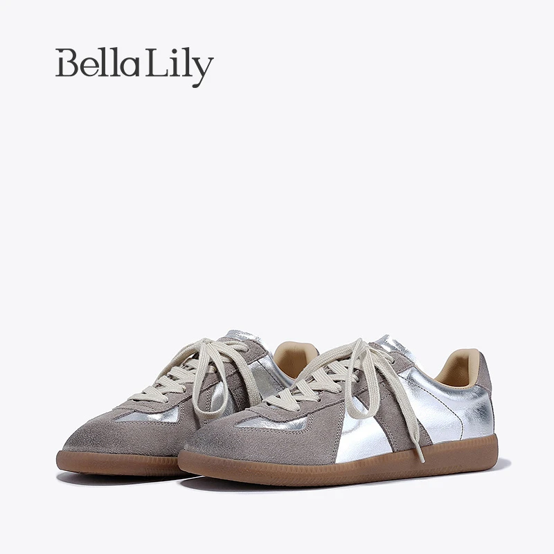 BellaLily2023冬季新款牛皮低帮德训鞋女显脚小板鞋百搭休闲鞋子