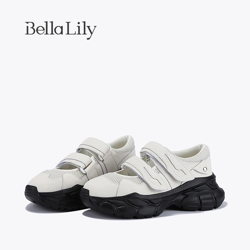 BellaLily2023夏新款魔术贴百搭老爹鞋女欧美松糕鞋增高休闲鞋子