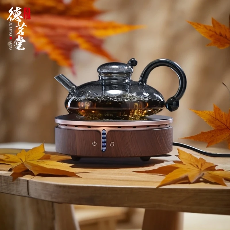 德茗堂耐热玻璃财鼠壶猫眼台式蒸煮电陶炉高档家用小型智能煮茶器