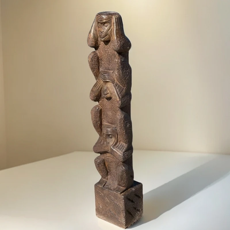 复古手工青石三步猴寓意中古辈辈封侯十二生肖动物创意摆设精致