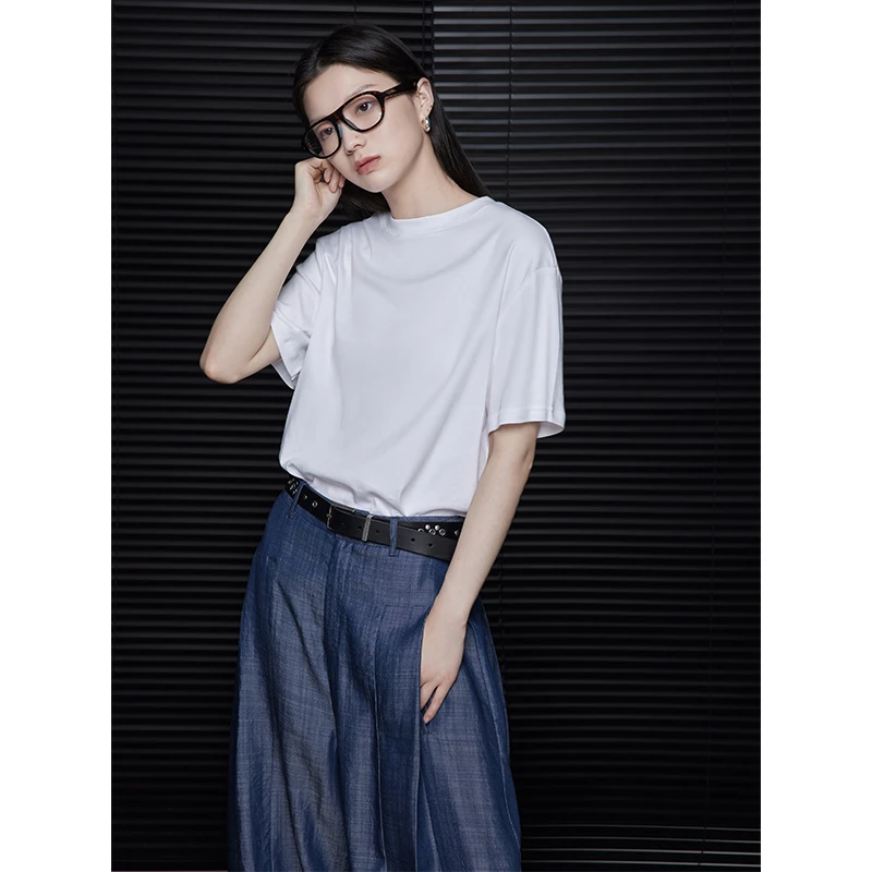 moment白色纯棉t恤女圆领宽松2025新款夏季短袖显瘦小众高端舒适