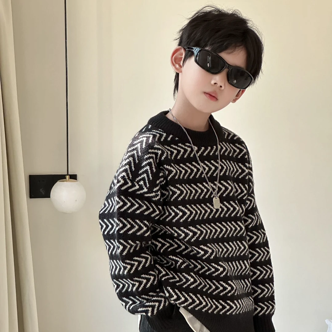 【M2024】男童加厚圆领毛衣秋冬新季中大儿童男孩针织衫休闲打底衫
