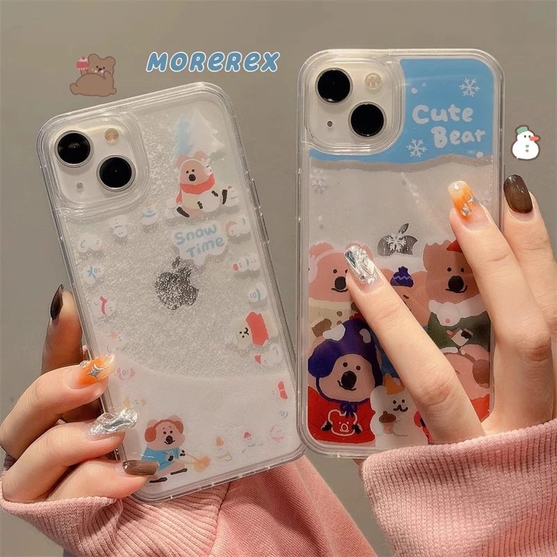 圣诞柿子熊流沙苹果15手机壳情侣iPhone14plus/13promax/12可爱11