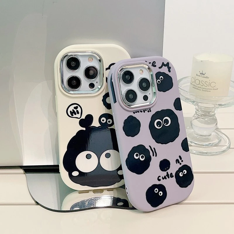 银镜小胖墩煤球适用苹果iPhone15手机壳趣味14pro可爱12防摔13女