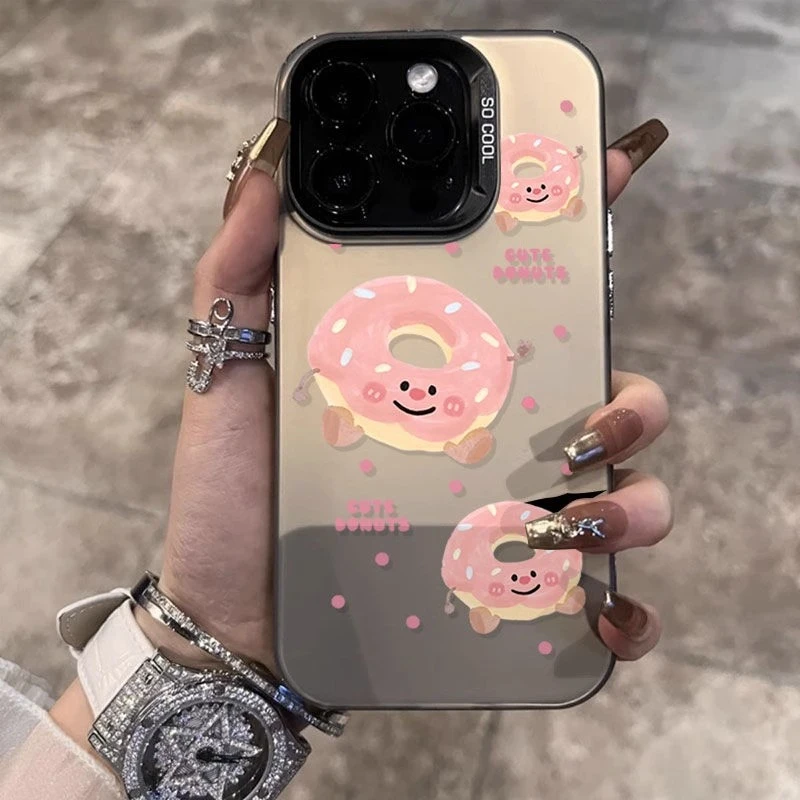 粉色甜甜圈苹果15手机壳情侣iPhone14plus/13promax/12可爱11