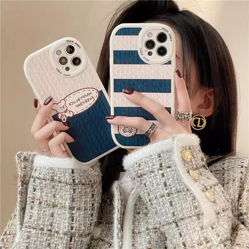 毛衣纹小熊苹果15手机壳可爱iPhone14plus/13promax/12情侣11xr