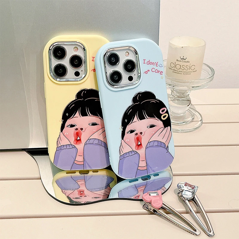 银镜小胖墩嘟嘴女孩适用苹果iPhone15手机壳卡通14/13可爱防摔女