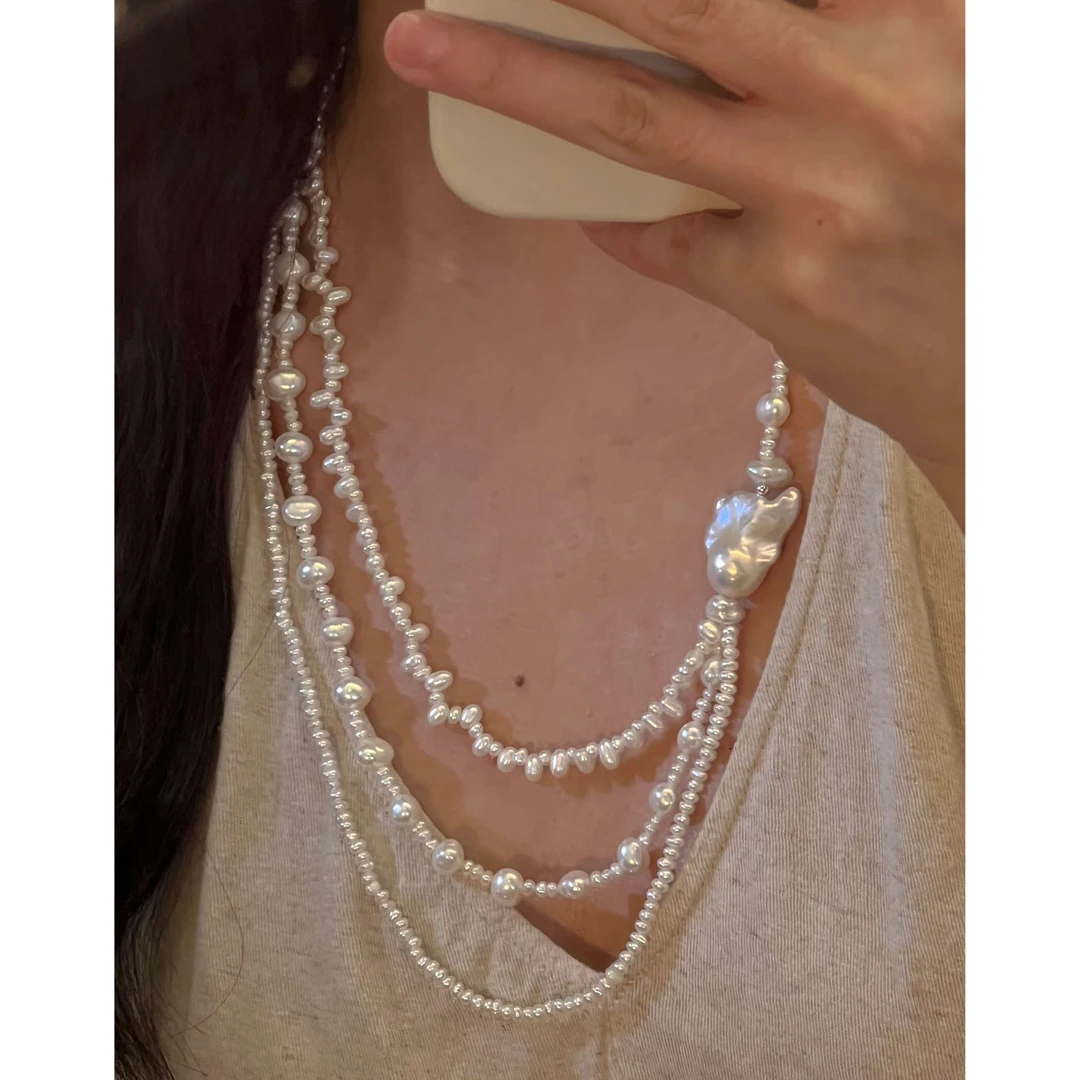 JUNMU天然淡水珍珠巴洛克新中式多层珍珠长款项链 多样性发货发一