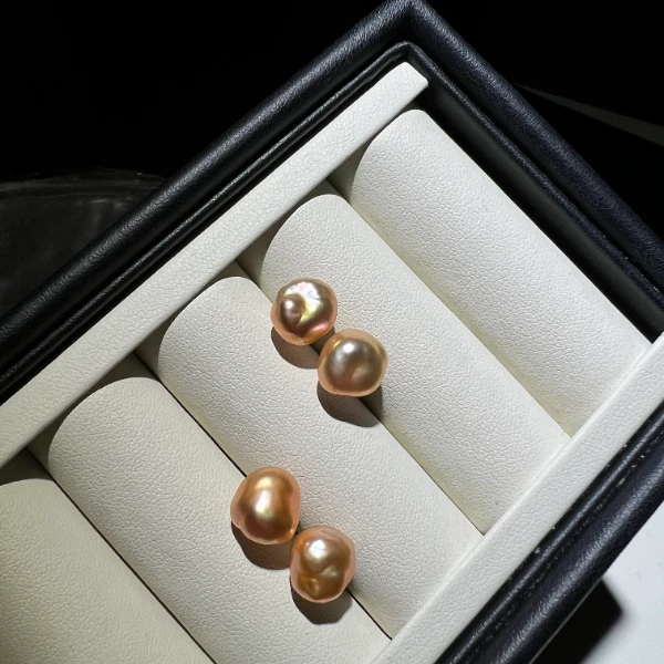 JUNMU（天然色）奶油金珍珠耳钉简约强光异形珍珠耳饰925银耳环