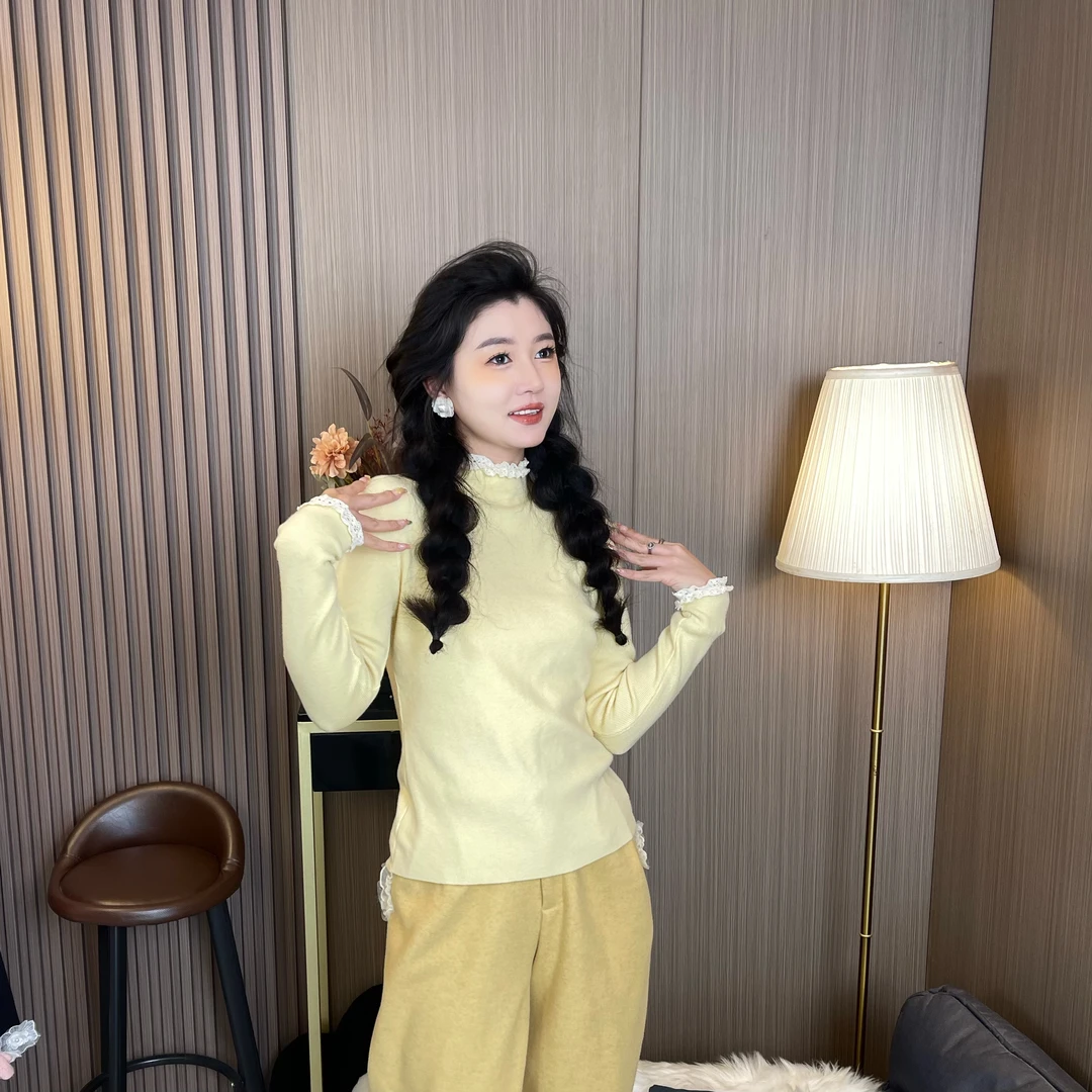 MUMU家【沪上小甜妹】花边领拼接设计款甜美羊毛毛衫百搭款