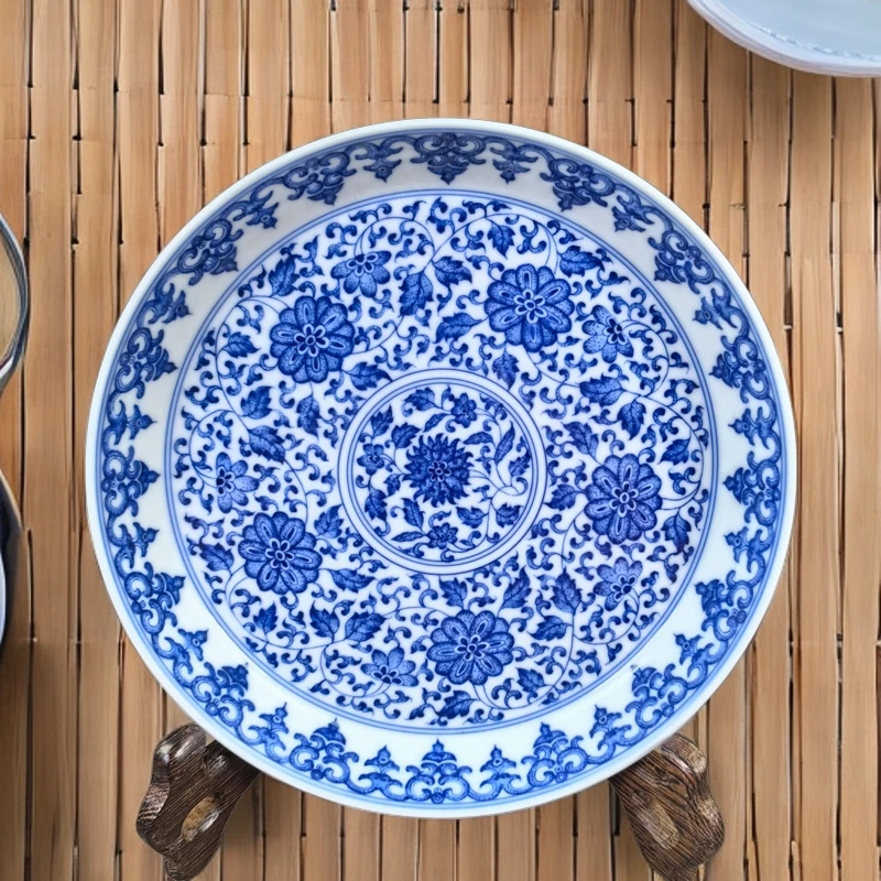 博御堂 青花瓷缠枝莲壶承茶盘 纯手工手绘名窑陶瓷 赏瓷盘全手工