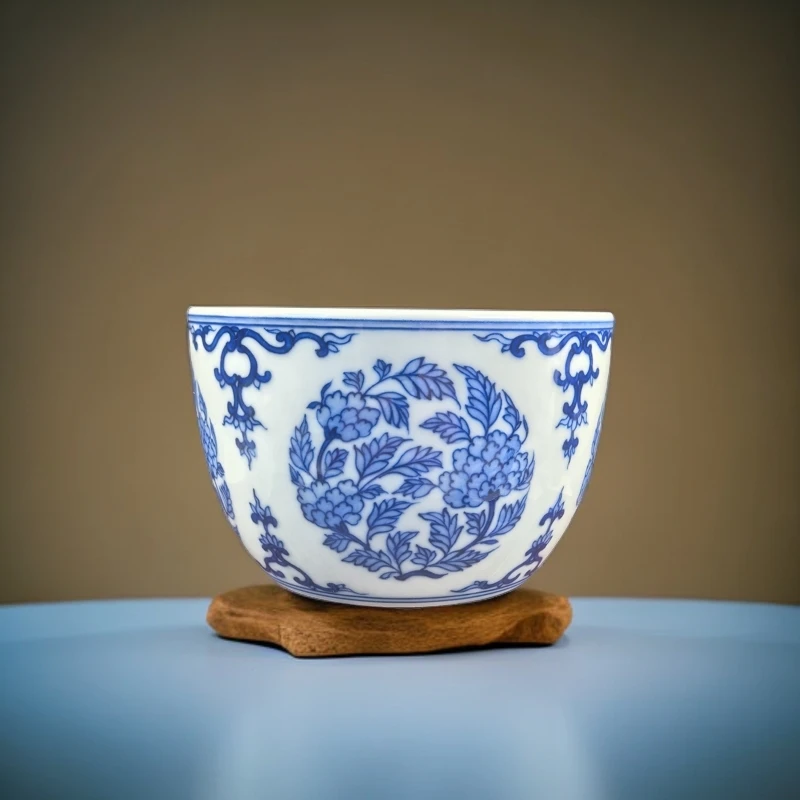 景德镇高档茶器花卉缸杯主人杯纯手工手绘柴窑陶瓷复古缠枝全手工