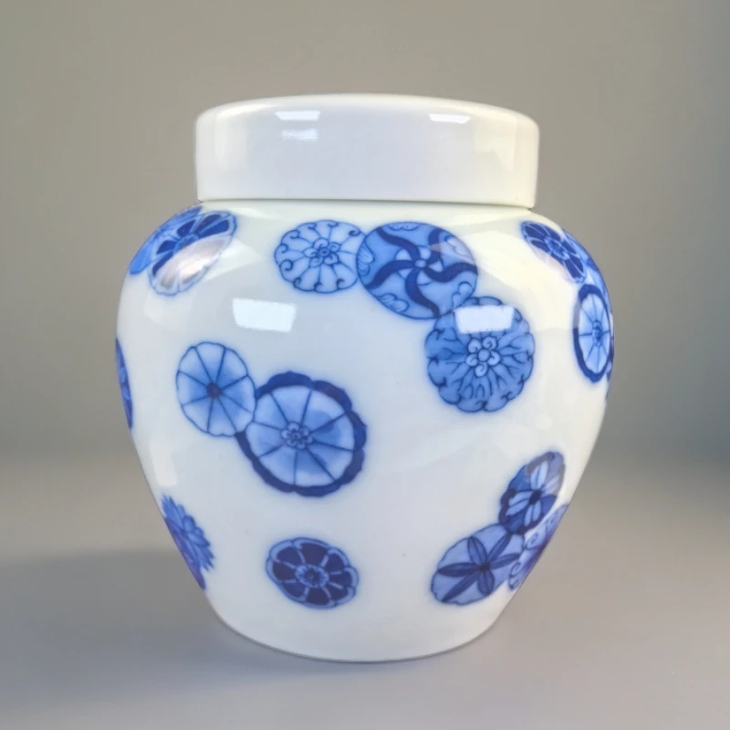 冯氏南山柴窑青花瓷皮球花茶叶罐纯手工手绘陶瓷名窑花纹摆件赏瓶
