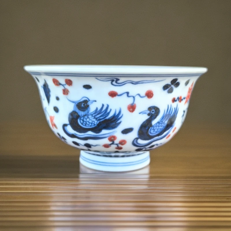 西畴书院青花瓷釉里红压手杯主人杯纯手工手绘名窑陶瓷品茗杯柴窑
