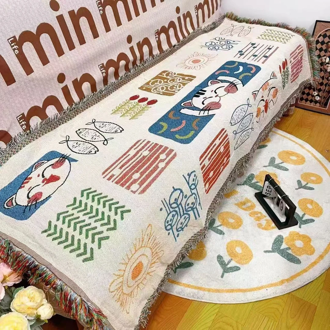 【发财猫】80/180卡爱卡通加厚沙发巾