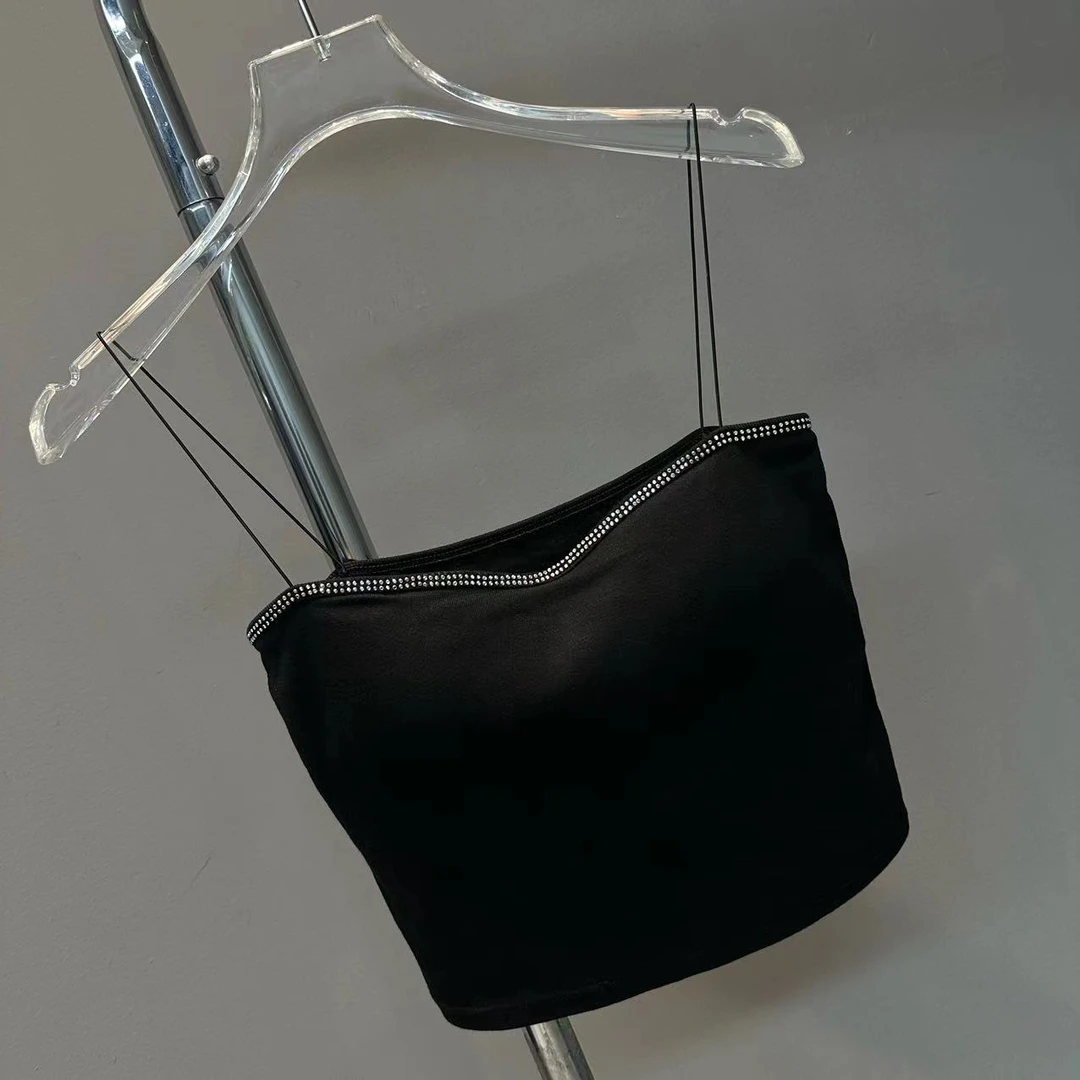 前后烫钻重工钻细带子背心吊带棉弹力透气（带胸垫）