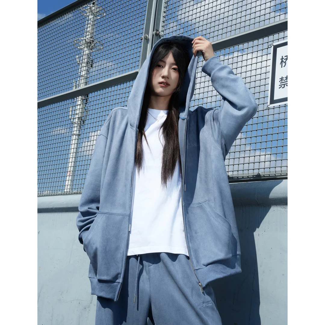 DIPPAO/2024秋季重磅升级款仿麂皮套装情侣宽松潮连帽美式百搭